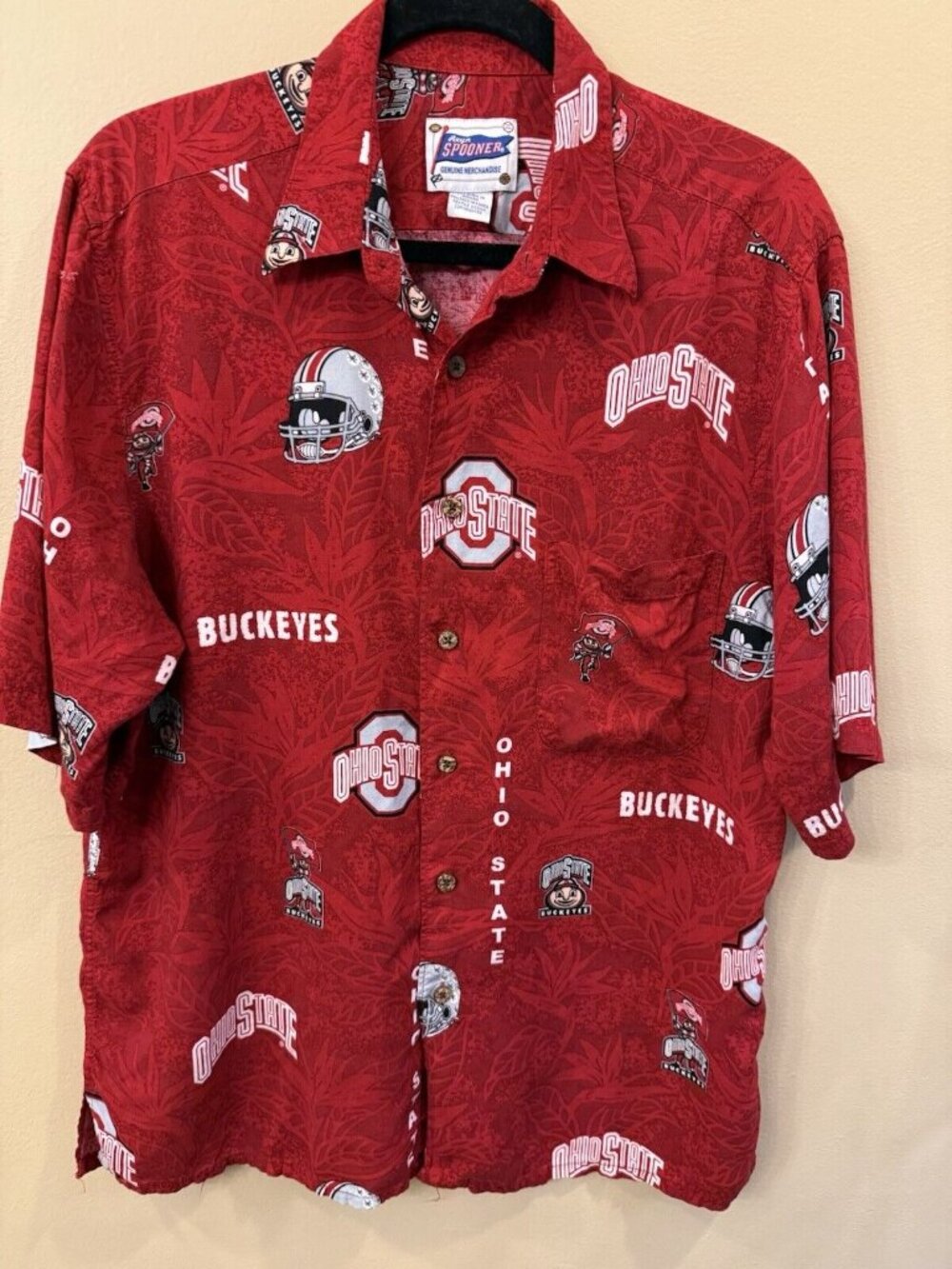 Ohio State Buckeyes Shirt Adult Large Red Reyn Spooner Button Football Hawaiian